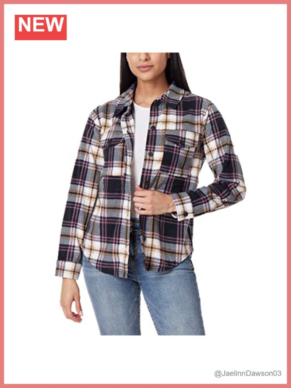 Women's Plaid Fleece Shacket Long Sleeve Relaxed Fit Point Collar